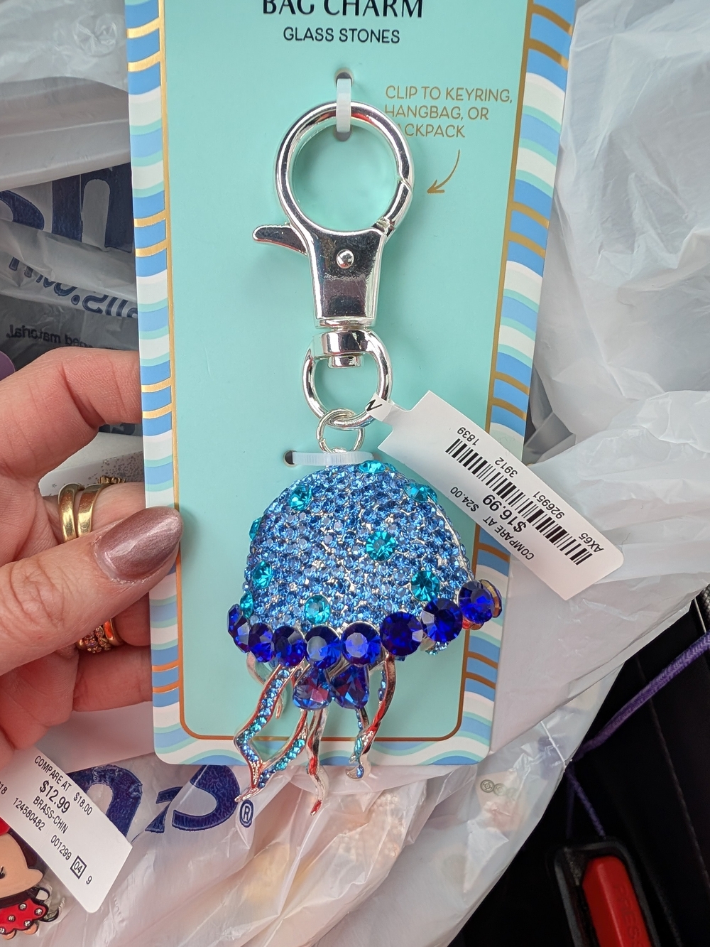 Piper K Crystal Jellyfish Keychain Bag Charm - Blue